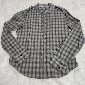 J Brand Gray Plaid Epaulette Embellished Button Down Shirt